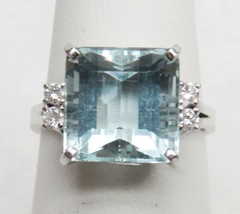 BEAUTIFUL 18K WHITE GOLD 5.09ct AQUAMARINE & DIAMONDS RING SIZE 6