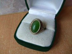 RARE Vintage Metal Ring Size 7 old antique Jewelry Signet Nephritis filigree