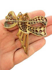 Vintage Staret Brooch Rhinestone Pot Metal Ribbon Bow Pin Statement Jewelry