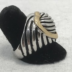 Vintage Two-tone SIlver / Gold Big Heart Ribbed Black Enamel Ring Varied sizes