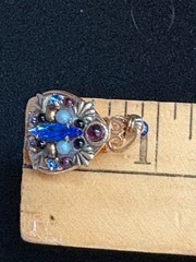 Michal Golan Earrings Clip On Heart Drop Dangle Gold Tone Byzantine Style Mosaic