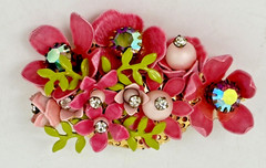 Vintage Mid Century Enamel Rhinestone Floral Brooch