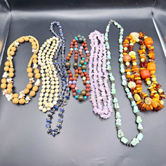 Vintage Lot 7 Stone Gemstone Necklaces Amber Amethyst Turquoise Sodalite Shell
