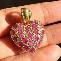 Natural Red Ruby Genuine with Cubic Zirconia ~ Gold-tone Plated Heart Pendant