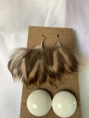 1980s Vintage Lot Of 4 Earrings 1 Feather Dangle, Drop And 3 Acrylic Finished 1”