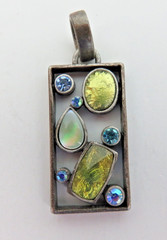 Vintage Artisan Mosaic Colorful Mixed-Stone Boho Eclectic Jewelry Pendant