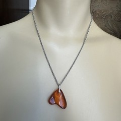 Vintage Pendant Necklace 18 Inch Baltic Amber Gem Polished 925 Sterling 6.9g