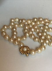 Vintage 24″ Strand Cultured 4.4 MM Pearls Necklace 14k Gold Clasp/Pearl Inset