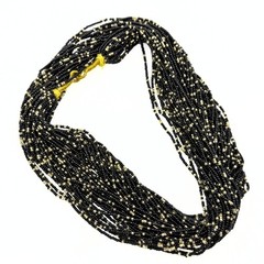 Vintage Retro Black Gold Glass Seed Beads 25 Strands Torsade Necklace