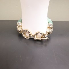 Heidi Daus bracelet Art Deco imitation jade and onyx green glass beads signed