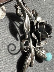 Vintage Sterling Silver 3 D Rose Flower Necklace 26g