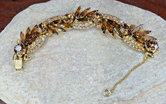 D&E Juliana 5 Link Bracelet Rhinestones Gold Amber AB Glass Aurora Borealis