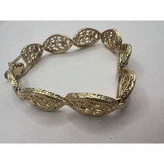 Filigree Link Bracelet 7.25″ Gold Tone Ornate Marquise Openwork Feminine Chic