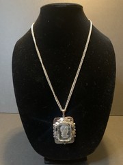 Vintage Clear Glass Intaglio Cameo Pendant Chain Necklace Silver Tone Elegant