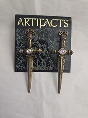 Vtg JJ Artifacts Sword Earrings Crystals Rhinestones GOTH On Card NOS