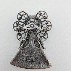 Vintage Kenneth Cole Angel Brooch Silver Tone Celestial Guardian Y2K Whimsy
