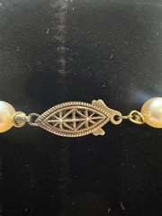 Vintage 925 Sterling Silver Clasp & Graduated Faux Pearl Beads 15” Necklace