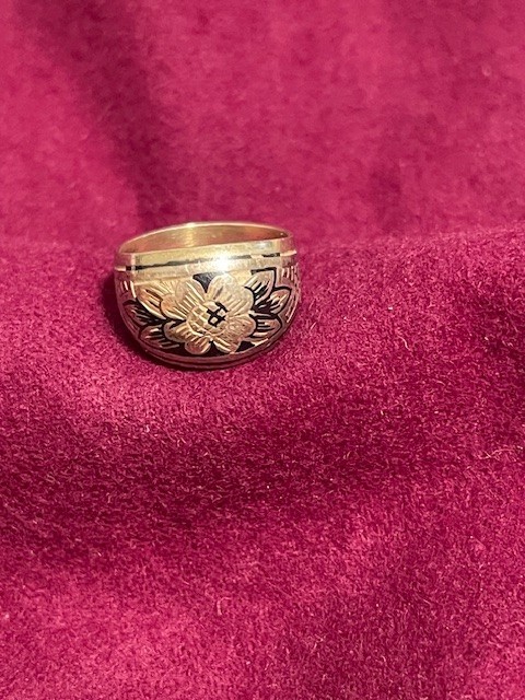 VintageRussia Severnaya Chern Gilded Sterling Silver 925 Niello Ring USSR SZ 9