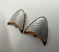 VTG Albert Scharning Norway Sterling White Enamel Clip-On Earrings 4g #bfi
