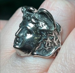 Vintage Greek God Hermes Roman God Mercury Sterling Silver 3D Face Head Ring