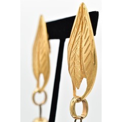 Vintage Chunky Leaf Clip On Earrings Brushed Gold Frosted Purple 80s 1980s BinBK