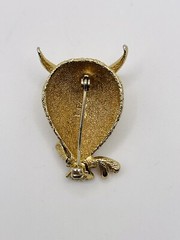 Vintage Unk Mark Gold Tone Red Glass Cabochon Eyed Textured Owl on Branch Brooch