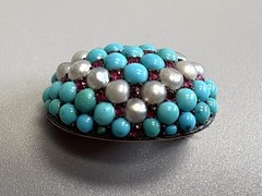 Antique Genuine Turquoise Pearl Ruby Gold or Filled Vintage Dome Oval Brooch Pin