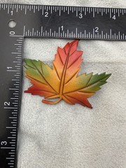 Vintage Canadian Maple Leaf Leather Brooch Pierced Earrings Set Signed By Artist
