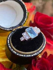 3Ct Aquamarine Art Deco Vintage Style & Lab-Created Diamond Wedding Silver Ring