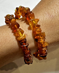 Natural Baltic Golden Honey Amber Pebble Beads Wrap Memory Wire 8.4g Bracelet