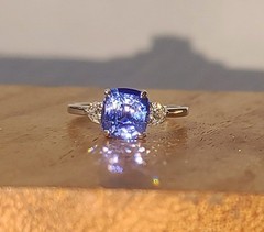 Vintage 14k White Gold Engagement Ring 2.70ct.Natural Blue Sapphire Cushion GIA