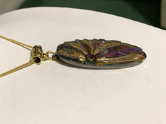 NEW LISTING*RARE ART-DECO IRIDESCENT CZECH GLASS DRAGONFLY NECKLACE.Peacock.g