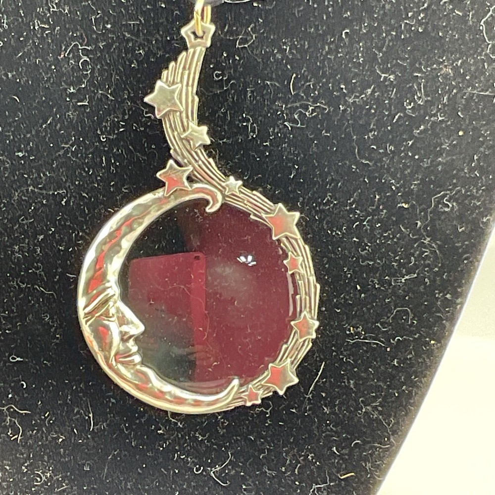 Vintage JJ Crescent Celestial Moon And Stars Magnifying Glass Necklace Pendant