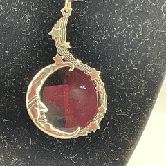 Vintage JJ Crescent Celestial Moon And Stars Magnifying Glass Necklace Pendant