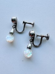 Vintage Opalite Sterling Silver Floating Opal Screw On Earrings Signed A & Z