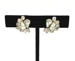 Clear Rhinestone Climber Sparkle Prism Fancy Event Vintage Screwback Earrings