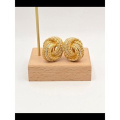 Vintage Christian Dior Rhinestone Rope Twist Knot Clip On Earrings Gold Tone