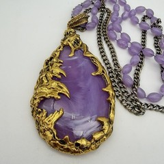Vtg The Love Witch Brutalist Purple Faux Amethyst Lucite Pendant Necklace