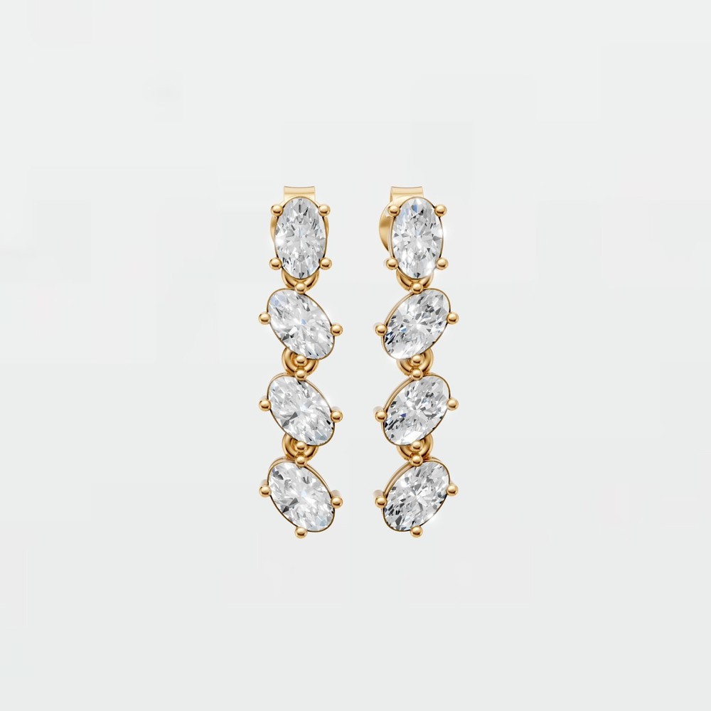 Oval Lab Grown Diamond Prong Setting Drop Dangle Bridal Wedding Earrings