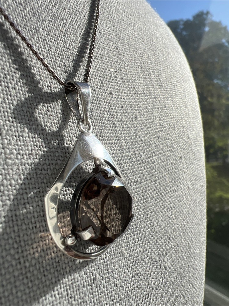 Vintage Sterling Silver & Smoky Quartz Necklace; Made in Israel; Beautiful!