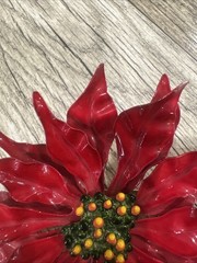 Vintage Enameled Metal Poinsettia Flower Christmas Holiday Brooch Pin XL 5”
