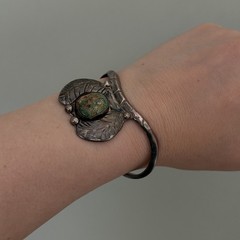 Vintage Sterling Silver Native American Cuff Bracelet Green Turquoise Signed G
