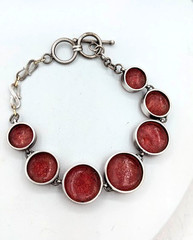 Vintage Stone Bracelet Sterling Silver 925 Composite Red Bezel Set Toggle 7-8″