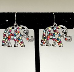 Vintage Elephant Dangle Earrings Silver Tone Multicolor Beaded Boho Hippy Global