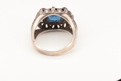 Marked ZATOS 925 Sterling Silver London Blue Topaz Antique Style Ring Size 9