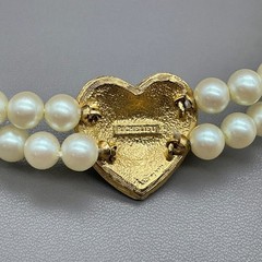 Richelieu Necklace Vintage Faux Pearl Double Strand Rhinestone Heart Choker