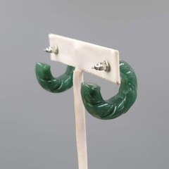 Vintage Acrylic Green Embossed Hoop Pierced Earrings 1″