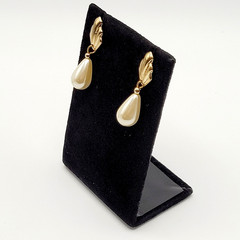 Art Deco Style Faux Pearl Teardrop Gold Tone Scallop Fan Classy Mermaid Earrings