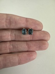 Vintage 14k Gold Emerald Cut London Blue Topaz Stud Earrings