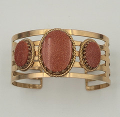 Vintage Goldstone Jewelry Set MCM Copper Sparkle Cuff Bracelet Brooch Ring Demi